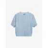 Prada Cable Knit Crew Neck Short Sleeve Sweater In Light Blue