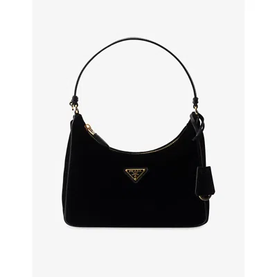Prada Womens Black Re-edition 2005 Mini Velvet And Leather Shoulder Bag