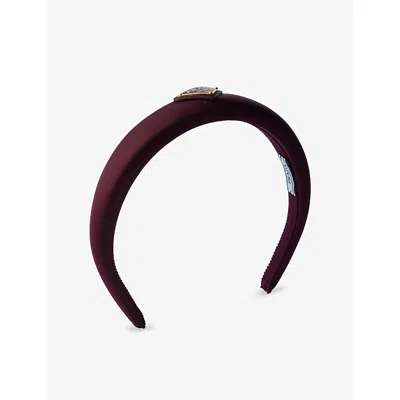 Prada Womens Burgundy Re-nylon Brand-plaque Recycled-nylon Headband