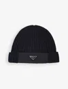 Prada Womens  Re-nylon Branded Wool Hat In Black