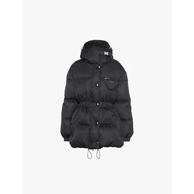 PRADA WOMENS BLACK RE-NYLON HOODED RECYCLED NYLON-DOWN JACKET