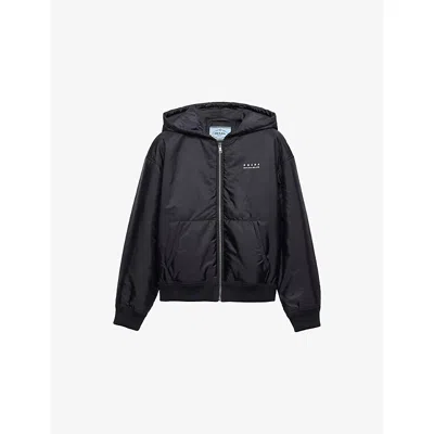 Prada Womens Blue Re-nylon Lightweight Hooded Woven Blouson Jacket In Multi