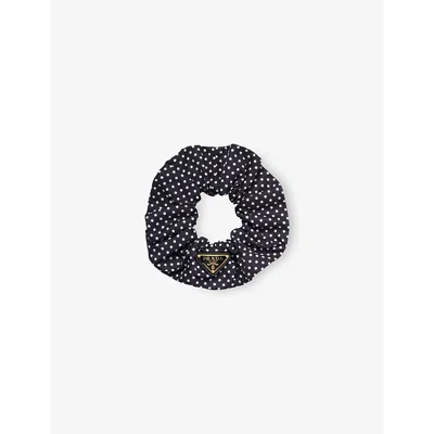 Prada Womens Blue Re-nylon Polka-dot Woven Scrunch In Navy