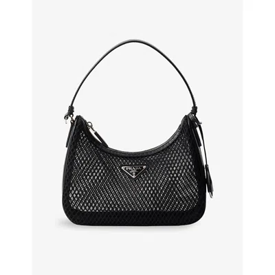 Prada Re-edition 2005 Leather-trim Mesh Top-handle Bag In Black