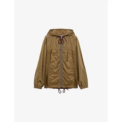 Prada Womens  Re-nylon Lightweight Hooded Woven Raincoat In Neutral