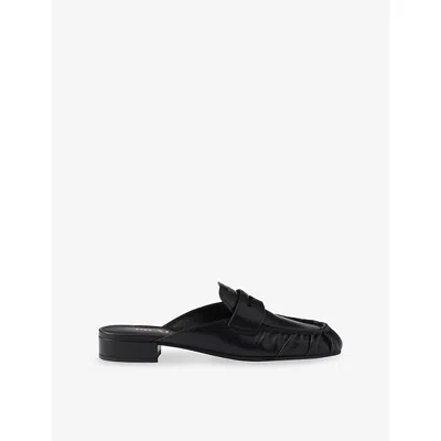 PRADA WOMENS BLACK RUCHED LEATHER MULES EUR 40 / 7 UK