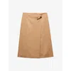 Prada Womens Brown Safety-pin Split-hem Wool Midi Skirt In Brown