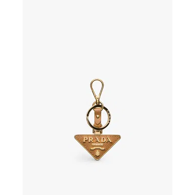 Prada Womens  Saffiano Leather And Metal Keychain In Neutral