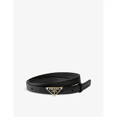 Prada Gold Metal Buckle Saffiano Leather Belt In Black