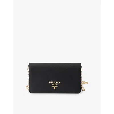 Prada Black Brand-plaque Mini Saffiano-leather Cross-body Bag