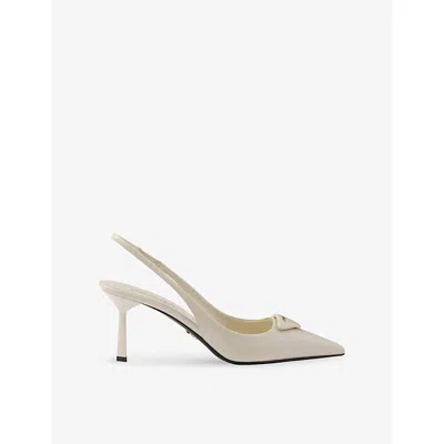 PRADA WOMENS PRADA SAFFIANO SLING-BACK PATENT-LEATHER HEELED COURTS