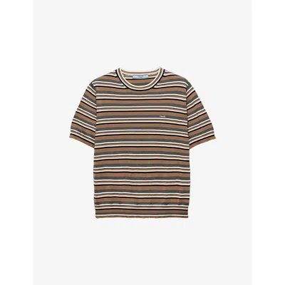 Prada Womens Brown Short-sleeve Stripe Cotton-jersey T-shirt