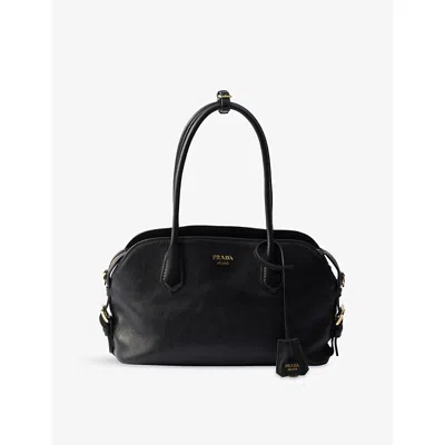 Prada Womens  Signet Medium Leather Tote Bag In Black