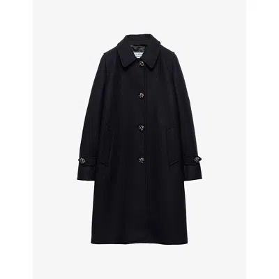 Prada Womens Blue Single-breasted Double Wool Loden Coat