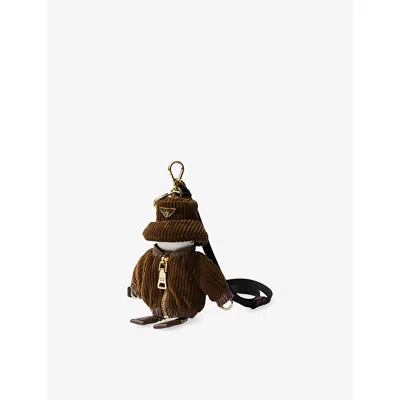 Prada Womens Brown Soft Robot Corduroy Keychain Charm