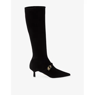 Prada Womens  Stretch Heeled Tall Suede Boots In Black