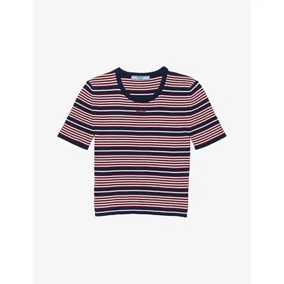 Prada Womens Blue Striped Short-sleeve Cotton T-shirt In Brown