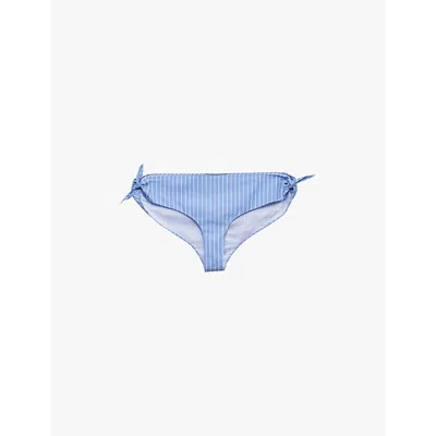 Prada Womens Light Blue Striped Side-tie High-rise Cotton-poplin Bikini Bottoms