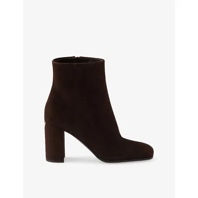 Prada Womens  Suede Heeled Ankle Boots In Brown