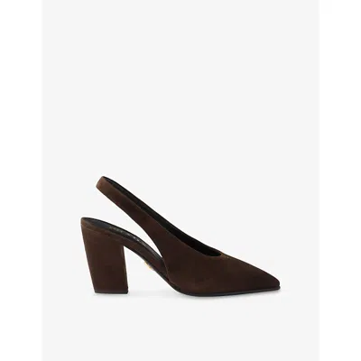 Prada Womens  Suede Leather Heeled Slingback Courts In Brown