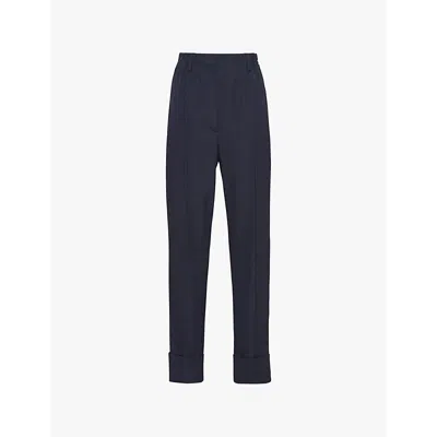 Prada Womens  Tailored Mid-rise Wool-blend Trousers In Blue