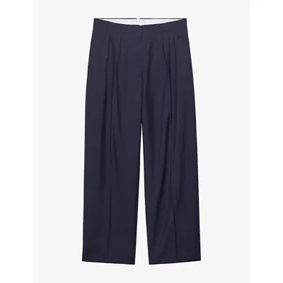 Prada Womens  Tapered-leg Mid-rise Wool-blend Trousers In Blue