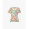 Prada Printed Ribbed Knit Cotton T-shirt In Multi
