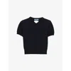 Prada Womens Blue Triangle Cut-out Cashmere Crew Neck Knitted Top In Black