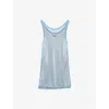 Prada Womens Light Blue Sleeveless Triangle-plaque Cotton Mesh Top In Blue