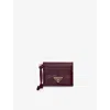 Prada Womens Burgundy Triangle-logo Leather Card Holder In Gold