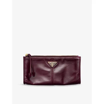 Prada Womens Burgundy Triangle-logo Leather Pouch