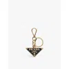Prada Women Portachiavi Logo Triangolo Saffiano In Gold/silver