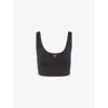 Prada Womens Black Triangle-logo Scoop-neck Cropped Stretch-jersey Top In Black