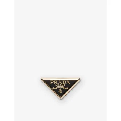 Prada Womens Black Triangle-plaque Metal Brass Scarf Clip