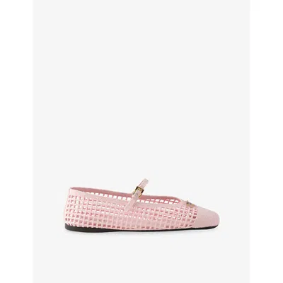 Prada Womens  Triangle-logo Crochet Ballerina Flats In Pink