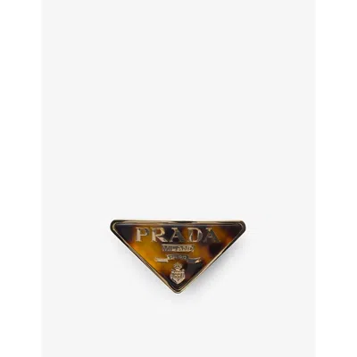 Prada Womens Neutral Triangular Brand-motif Metal Hairclip
