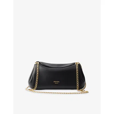 Prada Womens Black Tumulte Branded Leather Shoulder Bag