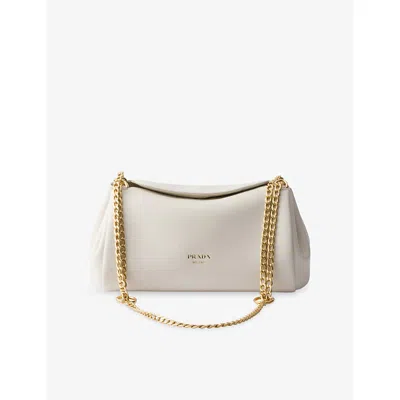 Prada Womens White Tumulte Branded Leather Shoulder Bag