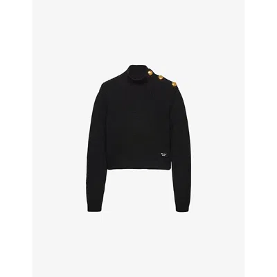 Prada Womens Black Turtleneck Brand-patch Wool Jumper