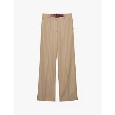 Prada Twill Belted Trousers In Neutral