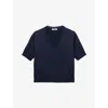 Prada Womens Blue V-neck Short-sleeve Knitted Wool Jumper