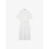 Prada Womens White Waist-tie Short-sleeve Cotton-poplin Midi Dress In White