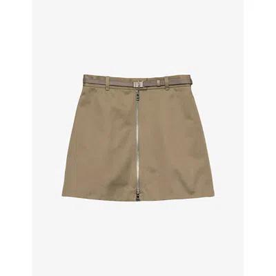 Prada Womens  Zip-up Branded Cotton Mini Skirt In Grey