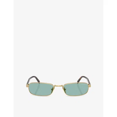 Prada Womens Gold Prb54s Rectangle-frame Metal Sunglasses