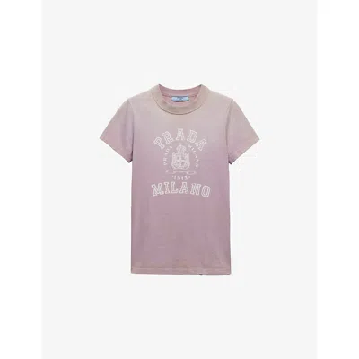 Prada Womens Purple Logo-print Round-neck Cotton-jersey T Shirt