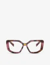 Prada Mens Purple Pr A04v Irregular-frame Tortoiseshell Acetate Optical Glasses In Purple