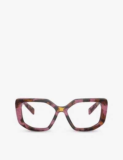 Prada Mens Purple Pr A04v Irregular-frame Tortoiseshell Acetate Optical Glasses In Purple