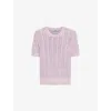 Prada Womens Purple Round-neck Cable-knit Cotton Jumper In Purple