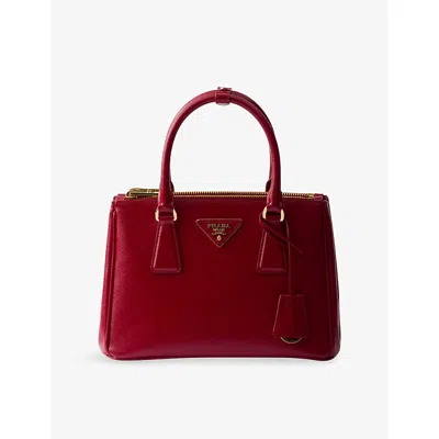 Prada Womens Red Galleria Small Patent Saffiano Leather Bag In Burgundy