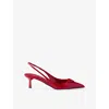 Prada Womens Red Pointed-toe Branded Patent-leather Heels Eur 35 / 2 Uk